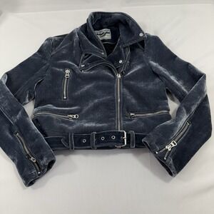 Jachs Cabin Grey Blue  Velour Biker Y2K Jacket Sz S